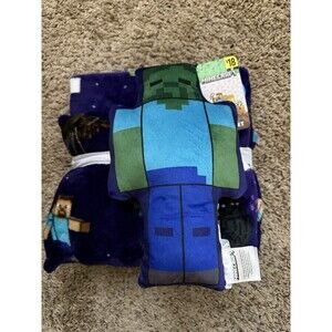 Minecraft 3 Piece Kids Travel Set Includes Blanket Pillow Plush NWT